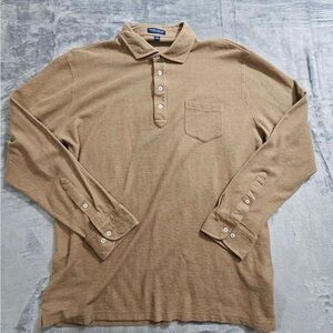 Peter Millar Crown Crafted Long Sleeve Pocket Tan Polo Cotton/Cashmere Size XL